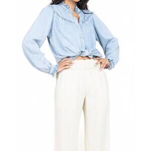 NEW SUNCOO lorena denim blouse in bleu jeans